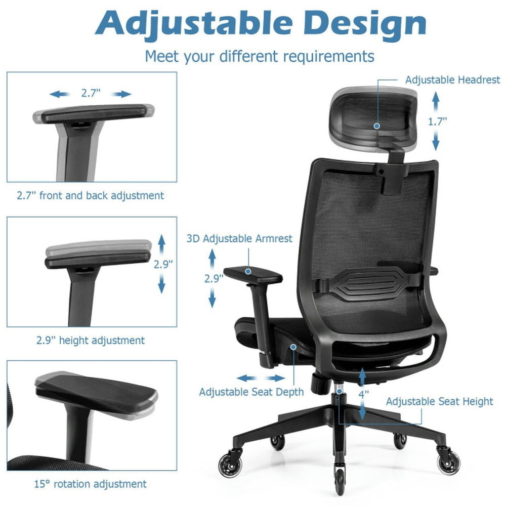 Hommoo Adjustable Mesh Computer Chair with Sliding Seat and Lumbar Support-Black, Home Office Computer Desk Chair Image 2