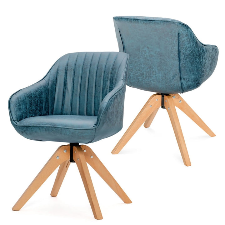 Hommoo Modern Leathaire Set of 2 Swivel Accent Chair with Beech Wood Legs-Blue, Modern Mid-Century Upholstered Living Image 1