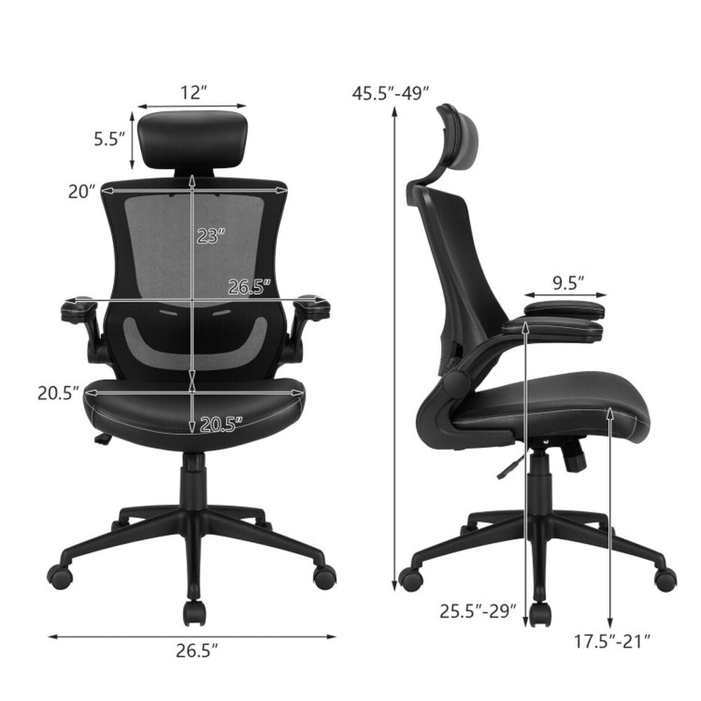 Hommoo High-Back Executive Chair with Adjustable Lumbar Support and Headrest-Black, Home Office Computer Desk Chair Image 3