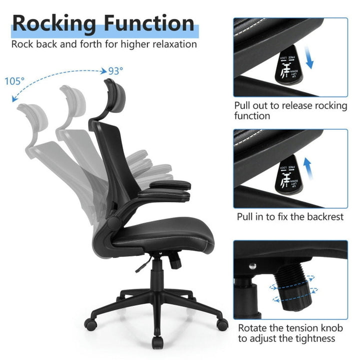 Hommoo High-Back Executive Chair with Adjustable Lumbar Support and Headrest-Black, Home Office Computer Desk Chair Image 4