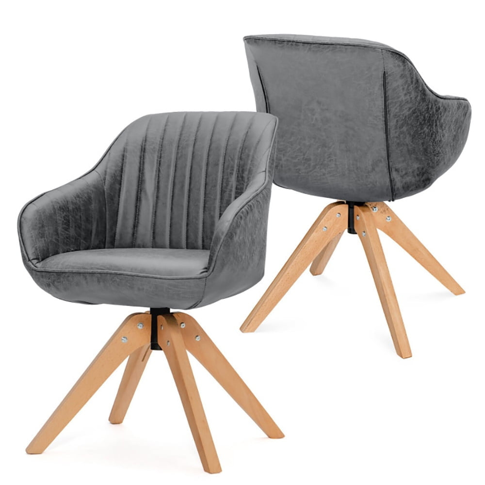 Hommoo Modern Leathaire Set of 2 Swivel Accent Chair with Beech Wood Legs-Gray, Modern Mid-Century Upholstered Living Image 1