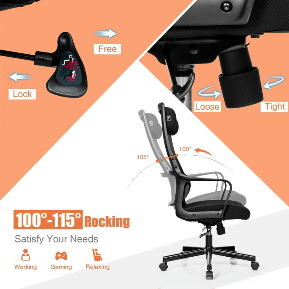 Hommoo Adjustable Mesh Office Chair with Heating Support Headrest-Black, Home Office Computer Desk Chair Image 2