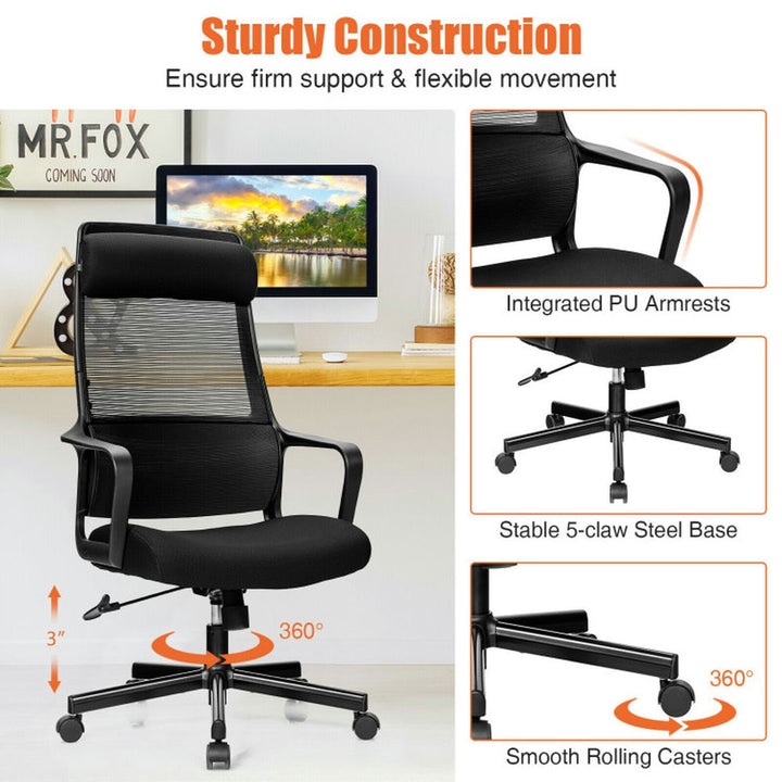 Hommoo Adjustable Mesh Office Chair with Heating Support Headrest-Black, Home Office Computer Desk Chair Image 3