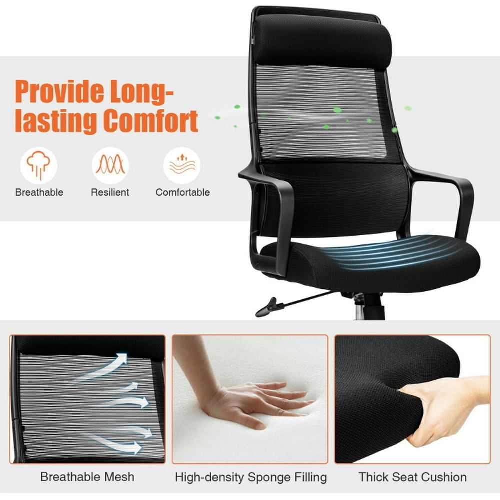 Hommoo Adjustable Mesh Office Chair with Heating Support Headrest-Black, Home Office Computer Desk Chair Image 4