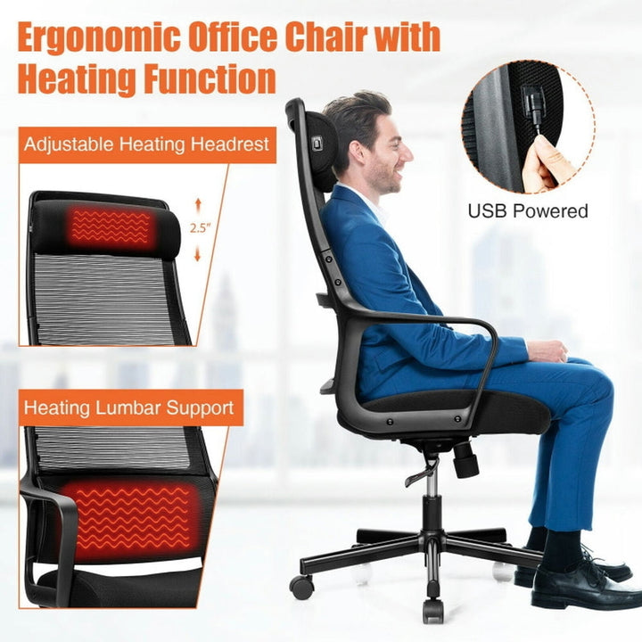 Hommoo Adjustable Mesh Office Chair with Heating Support Headrest-Black, Home Office Computer Desk Chair Image 5