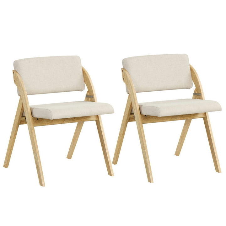 Hommoo Dining Chair,Dinner Chair,Set of 2 Folding Kitchen Dining Chairs with Rubber Wood Legs-Natural Image 1