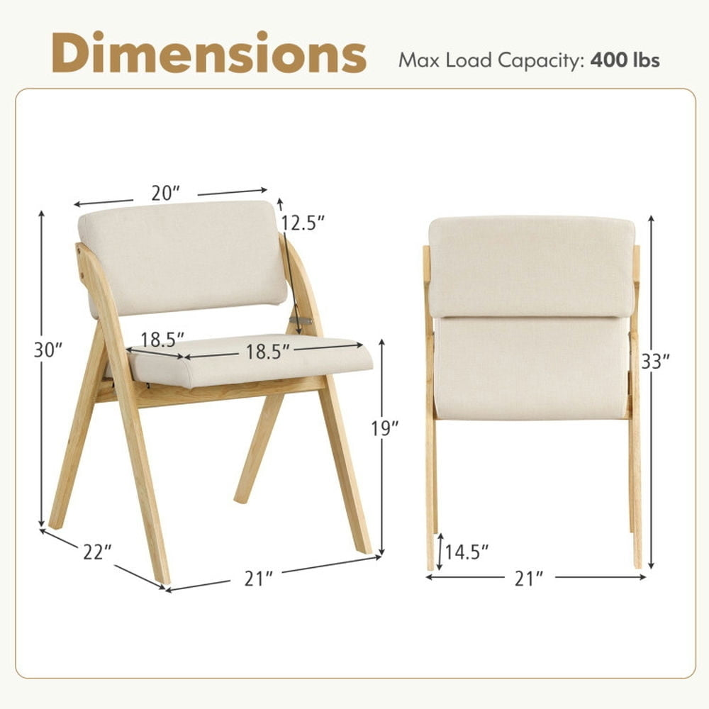 Hommoo Dining Chair,Dinner Chair,Set of 2 Folding Kitchen Dining Chairs with Rubber Wood Legs-Natural Image 2