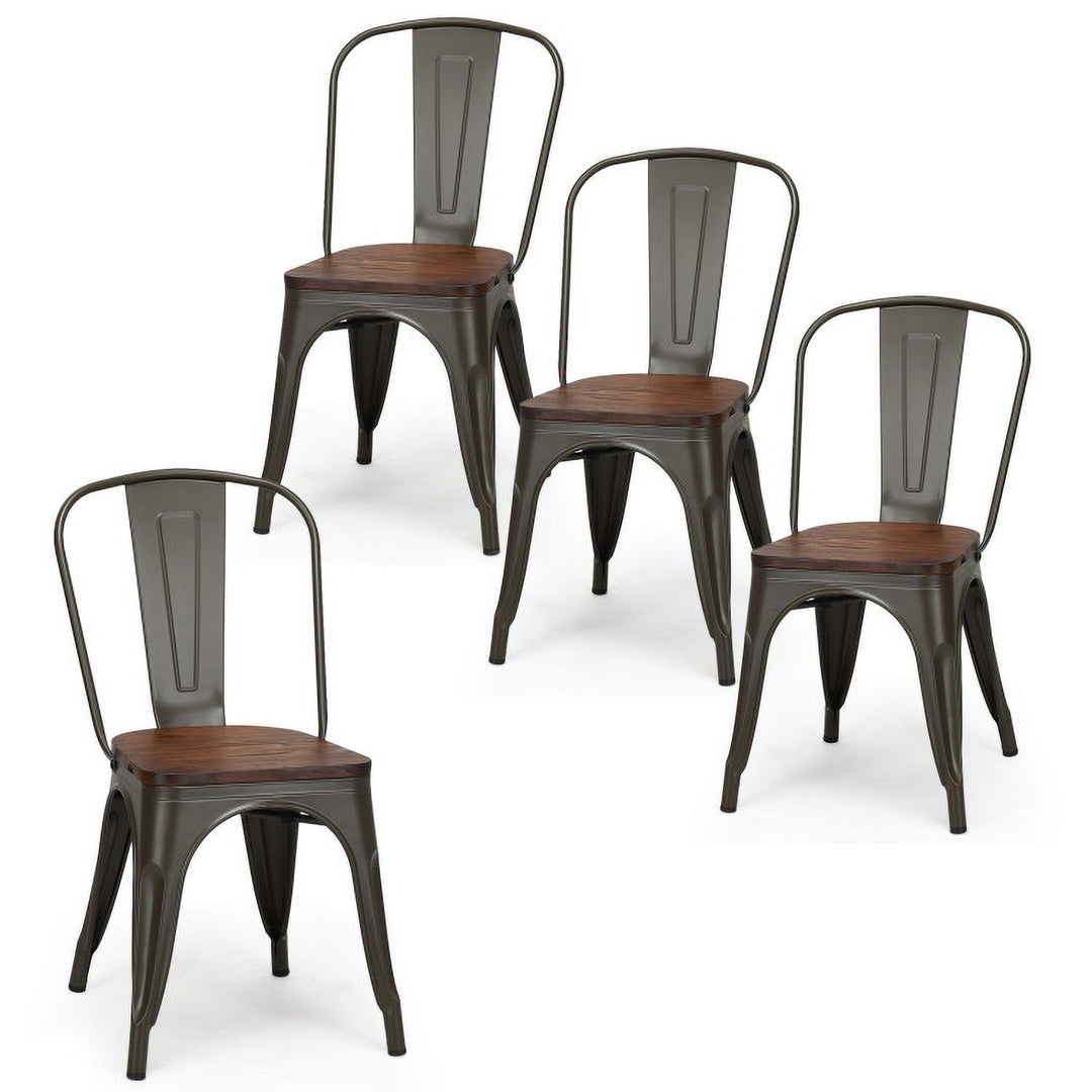 Hommoo Dining Chairs, Kitchen Chairs Trattoria Chairs,18 Inch Height Set of 4 Stackable Style Metal Wood Dining Image 3