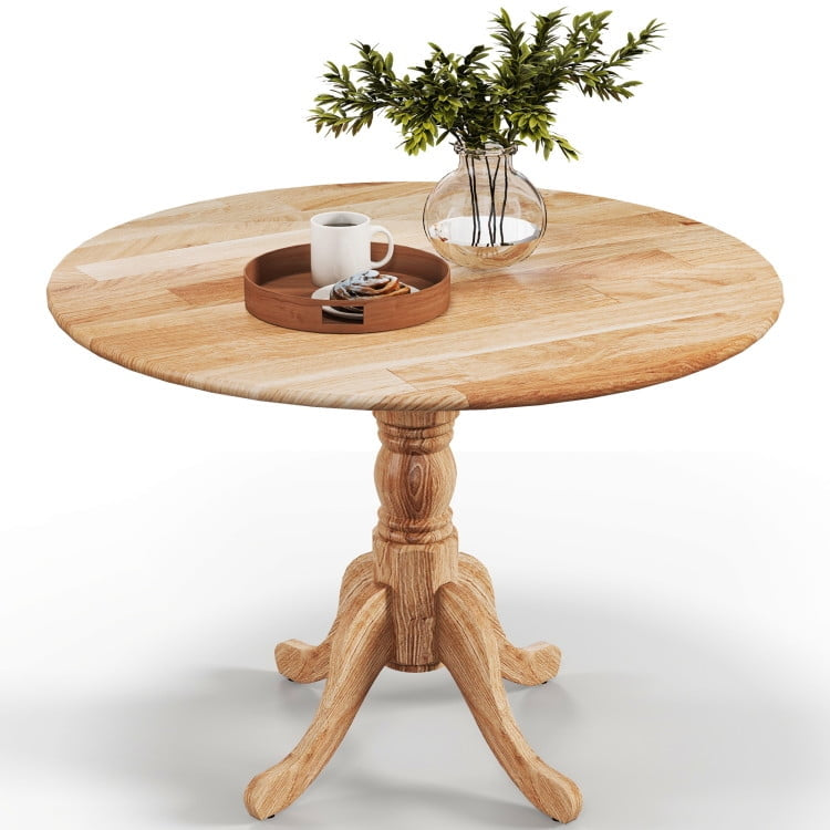 Hommoo Wooden Dining Table with Round Tabletop and Curved Trestle Legs-Natural, Kitchen Bar Height Table and Chairs for Image 1