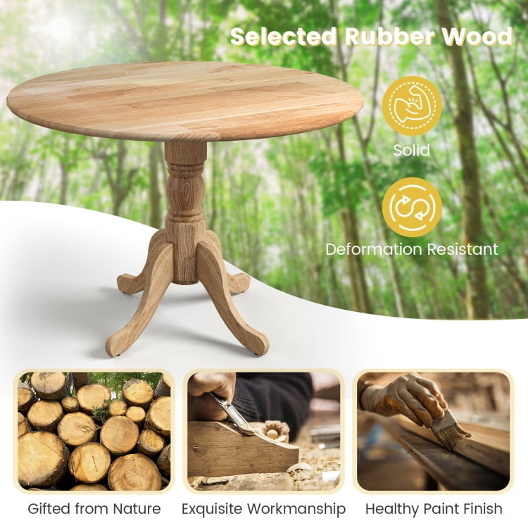 Hommoo Wooden Dining Table with Round Tabletop and Curved Trestle Legs-Natural, Kitchen Bar Height Table and Chairs for Image 3