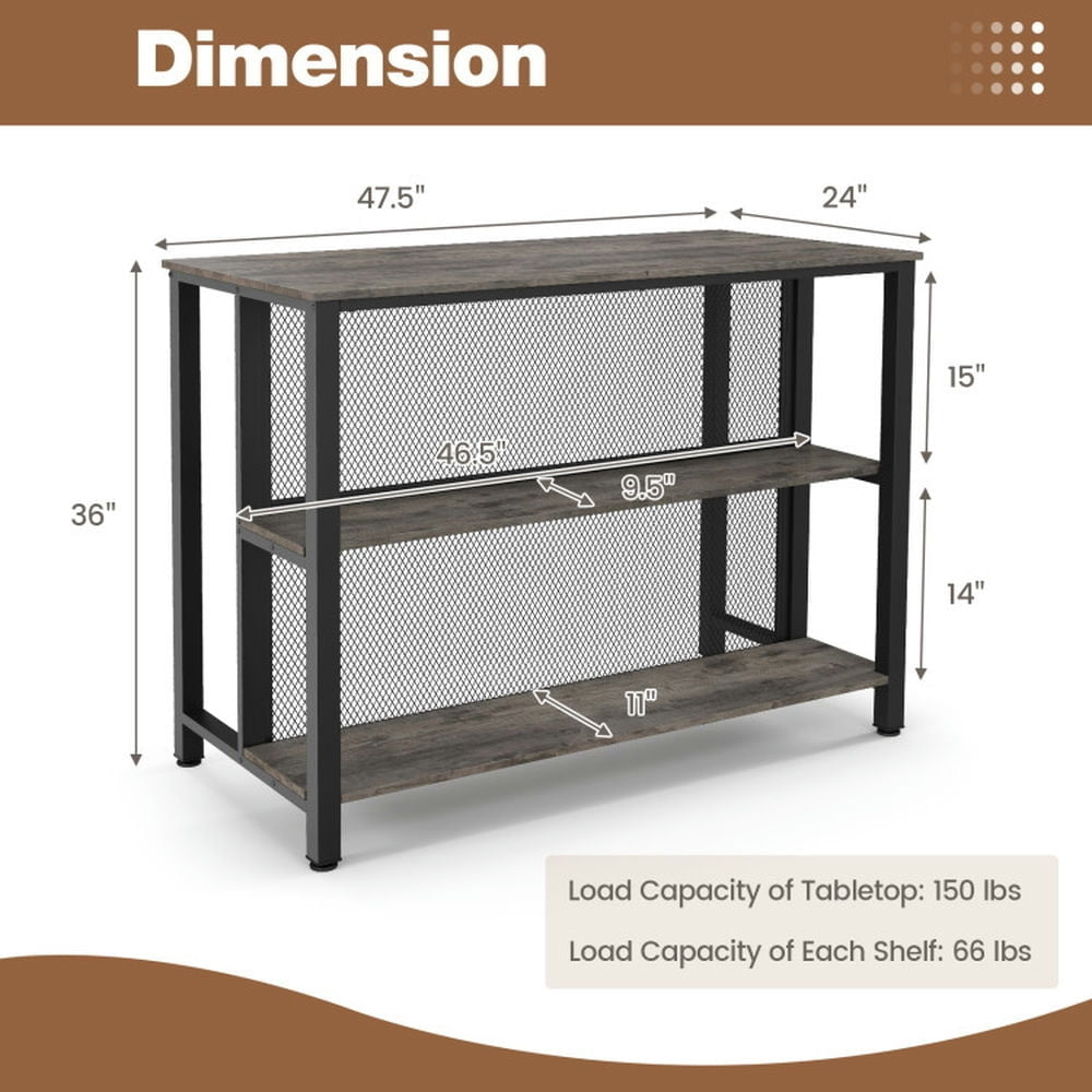 Hommoo 36 Inch 3-Tier Bar Table with Storage Metal Frame Adjustable Foot Pads for Dining Room-Gray Image 4