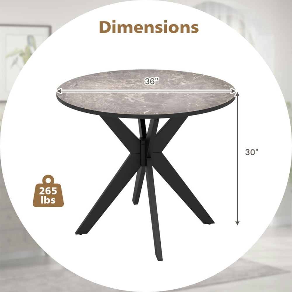 Hommoo 36-Inch Mid Century Modern Kitchen Table with Faux Marble Tabletop and Solid Rubber Wood Legs-Black Image 2