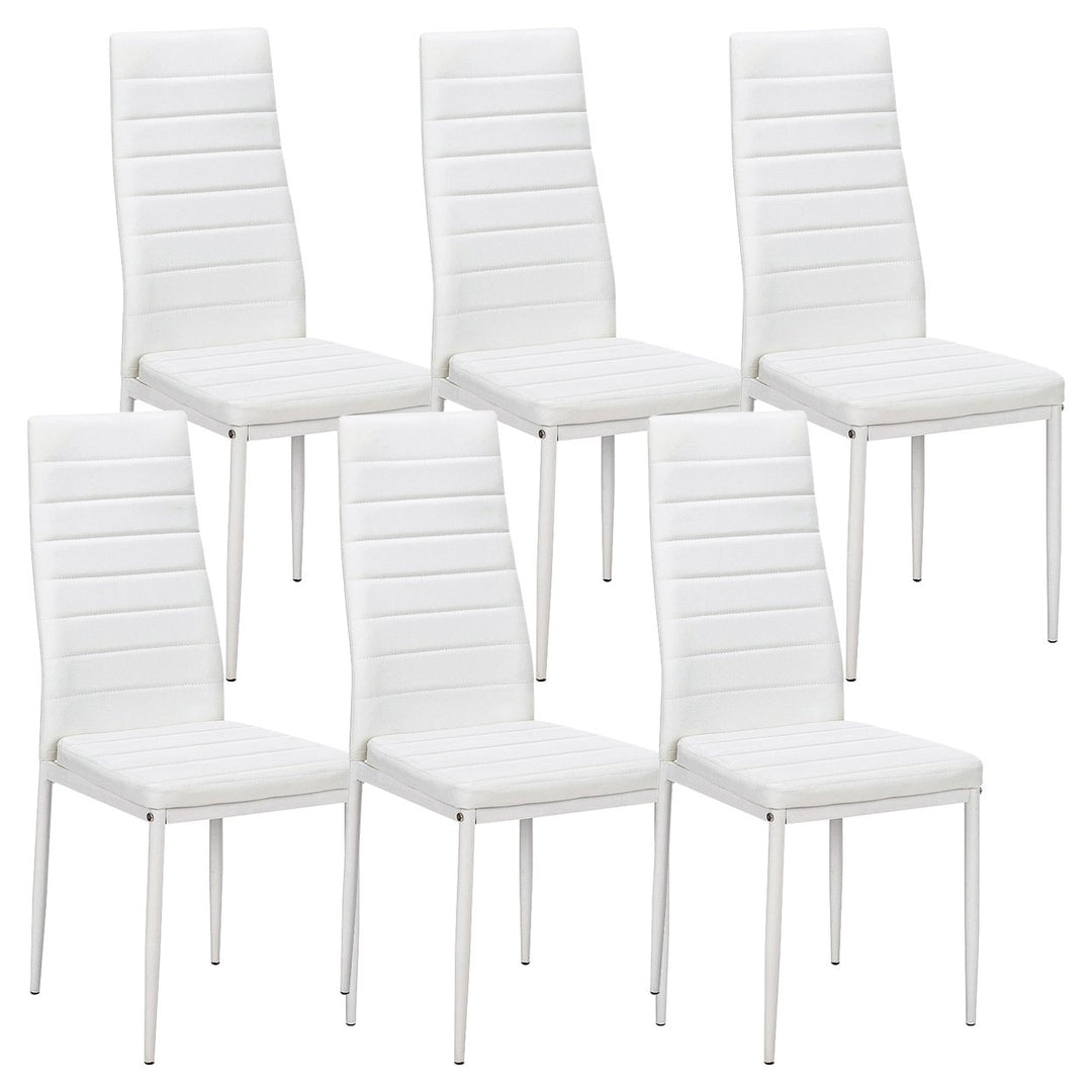 Hommoo Modern Leather Dining Chairs Set of 6, Chairs at home with Cushion High Back Metal Legs Rhombus Pattern Seats, Image 1