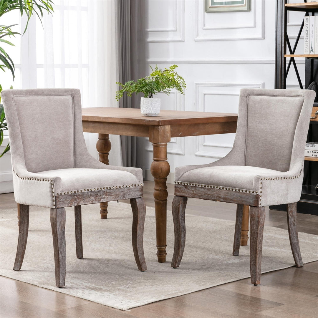 Hommoo Thickened Fabric Dining Chairs Set of 2, Farmhouse Tufted Modern Upholstered Ultra Side Chairs Beige Image 1