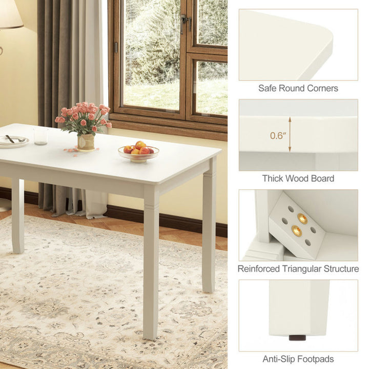 Hommoo 48-Inch Wooden Dining Table for 4 People Rectangular Kitchen Table with Rubber Wood Legs-Cream White Image 3