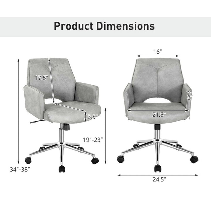 Hommoo Adjustable Hollow Mid Back Leisure Office Chair with Armrest-Gray, Home Office Computer Desk Chair Image 3