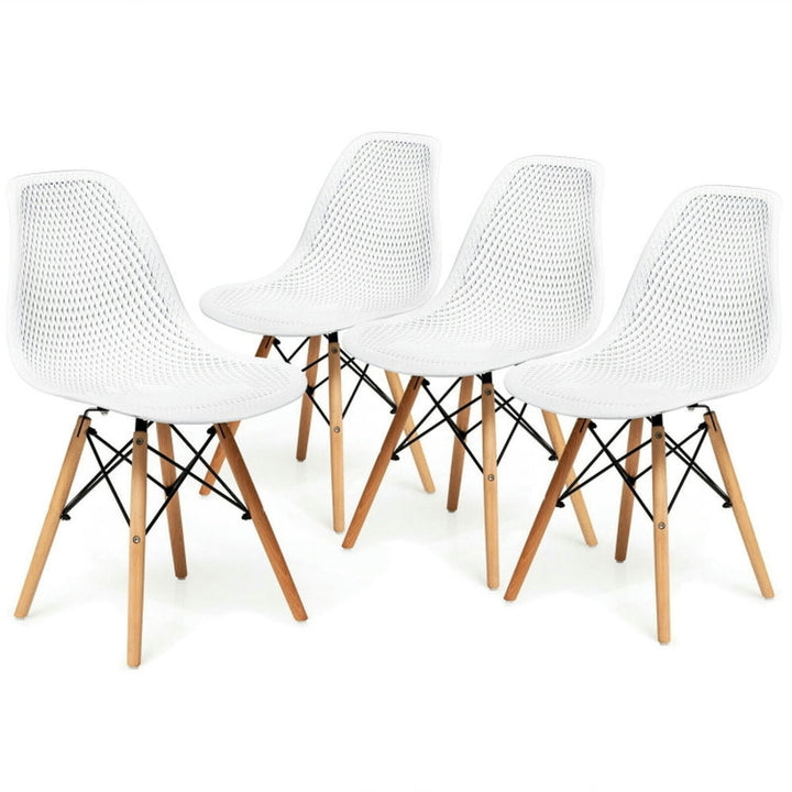 Hommoo Dining Chairs, Kitchen Chairs Trattoria Chairs,4 Pcs Modern Plastic Hollow Chair Set with Wood Leg-White Image 1