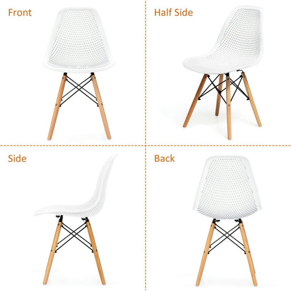 Hommoo Dining Chairs, Kitchen Chairs Trattoria Chairs,4 Pcs Modern Plastic Hollow Chair Set with Wood Leg-White Image 2