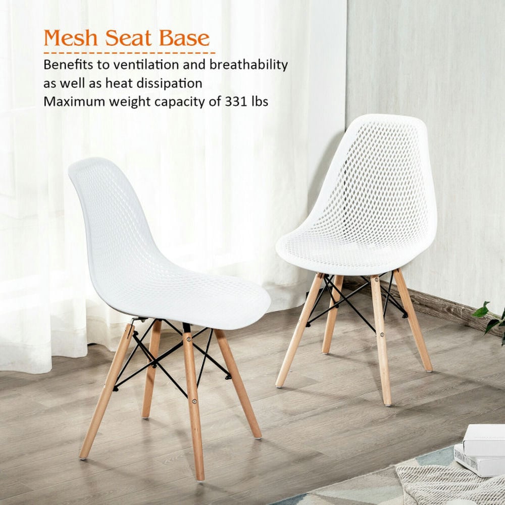 Hommoo Dining Chairs, Kitchen Chairs Trattoria Chairs,4 Pcs Modern Plastic Hollow Chair Set with Wood Leg-White Image 3