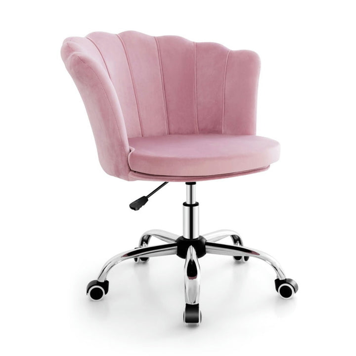 Hommoo Adjustable Vanity Velvet Chair with Seashell Back and Wheels-Pink, Home Office Computer Desk Chair Image 4