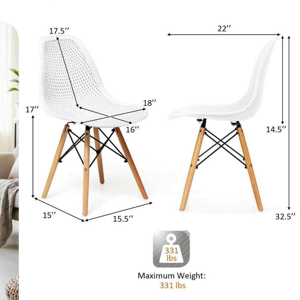 Hommoo Dining Chairs, Kitchen Chairs Trattoria Chairs,4 Pcs Modern Plastic Hollow Chair Set with Wood Leg-White Image 5