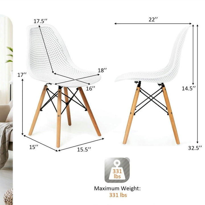 Hommoo Dining Chairs, Kitchen Chairs Trattoria Chairs,4 Pcs Modern Plastic Hollow Chair Set with Wood Leg-White Image 5