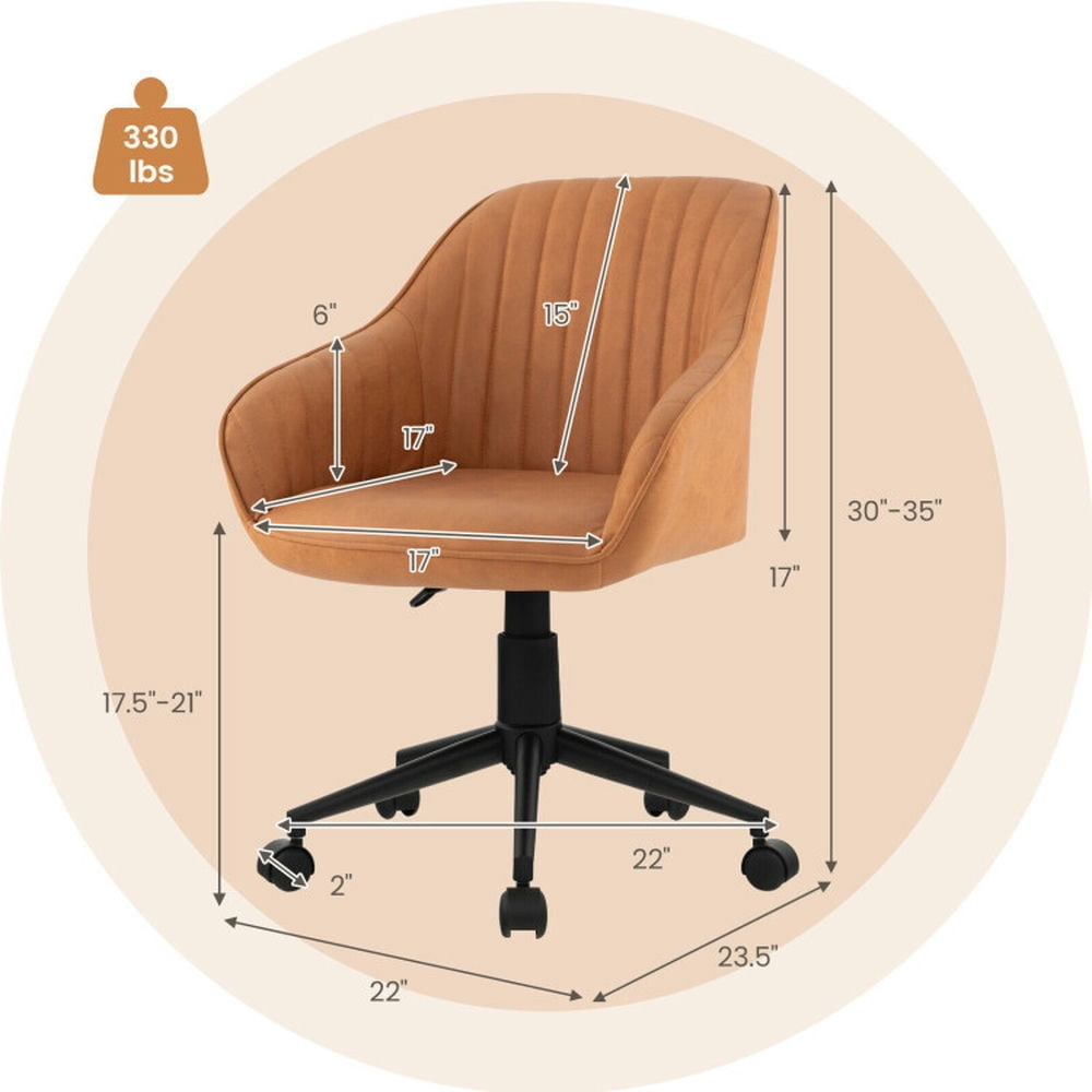 Hommoo Modern Home Office Chair with Curved Backrest and Comfortable Armrests-Brown, Home Office Computer Desk Chair Image 2