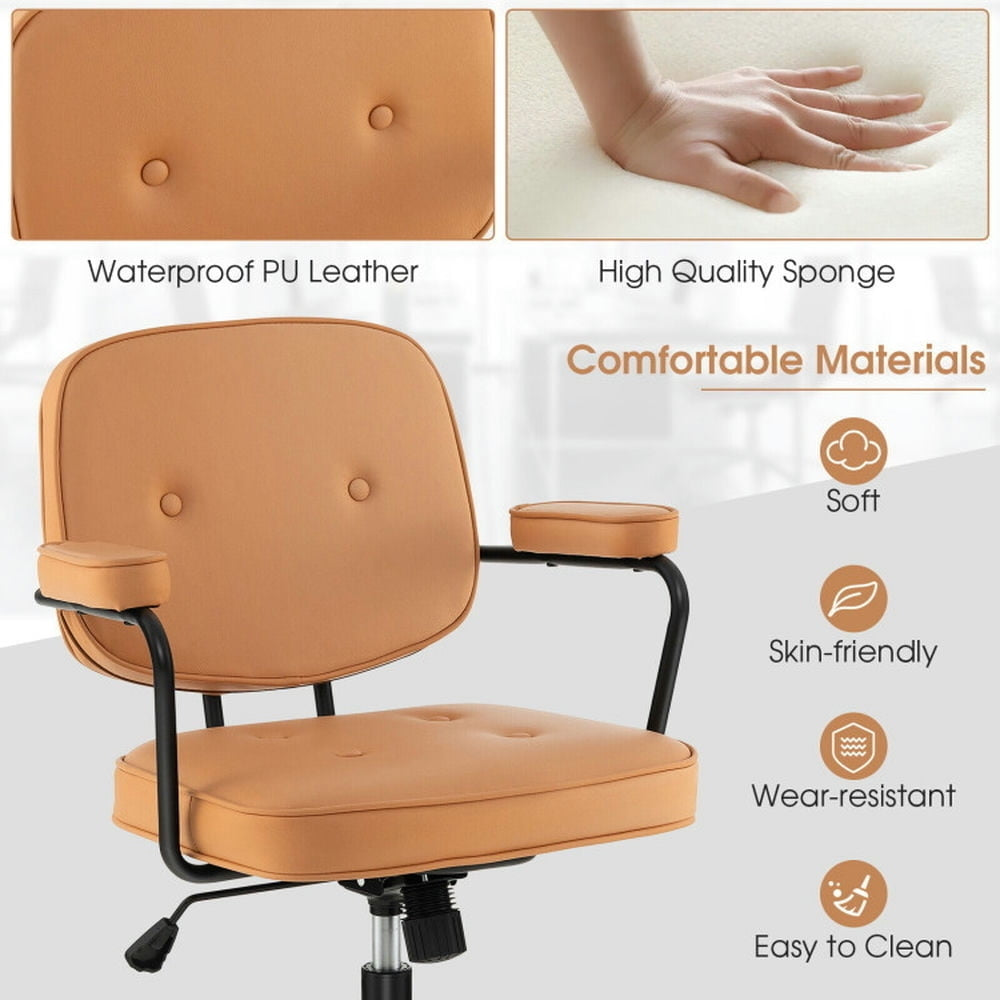 Hommoo PU Leather Office Chair with Rocking Backrest and Ergonomic Armrest-Orange, Home Office Computer Desk Chair Image 2