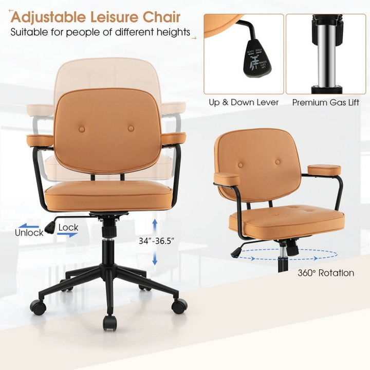 Hommoo PU Leather Office Chair with Rocking Backrest and Ergonomic Armrest-Orange, Home Office Computer Desk Chair Image 3