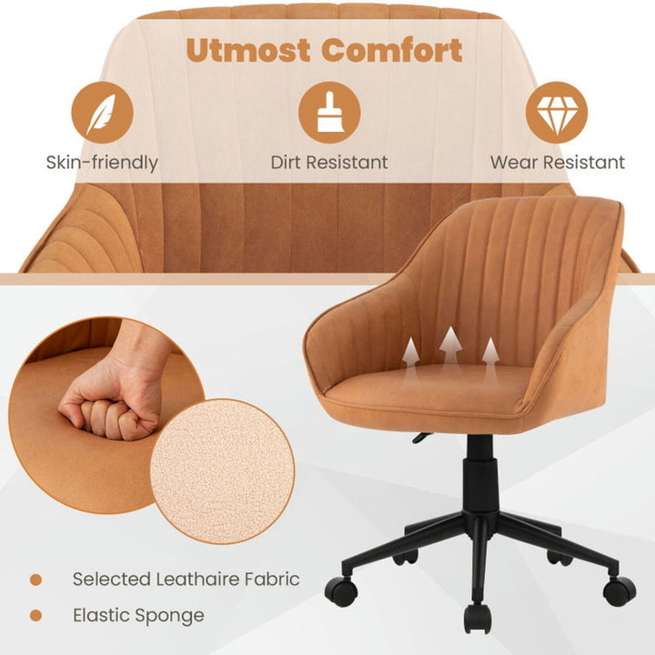 Hommoo Modern Home Office Chair with Curved Backrest and Comfortable Armrests-Brown, Home Office Computer Desk Chair Image 4