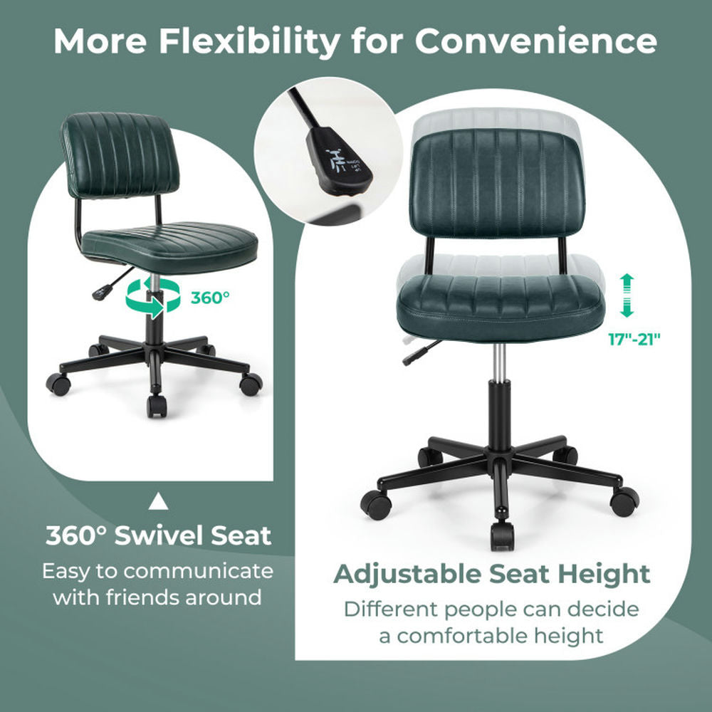 Hommoo PU Leather Adjustable Office Chair Swivel Task Chair with Backrest-Green, Home Office Computer Desk Chair Image 2