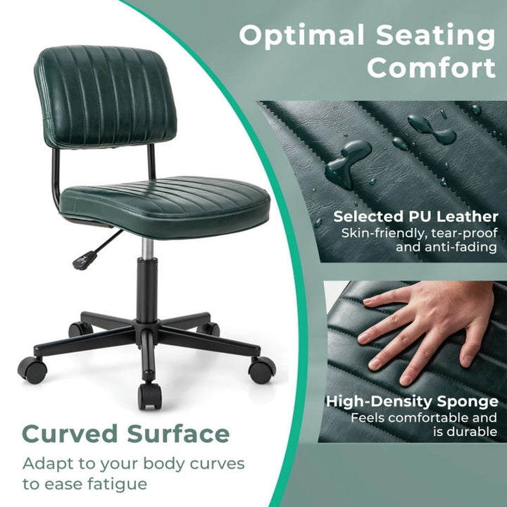 Hommoo PU Leather Adjustable Office Chair Swivel Task Chair with Backrest-Green, Home Office Computer Desk Chair Image 3