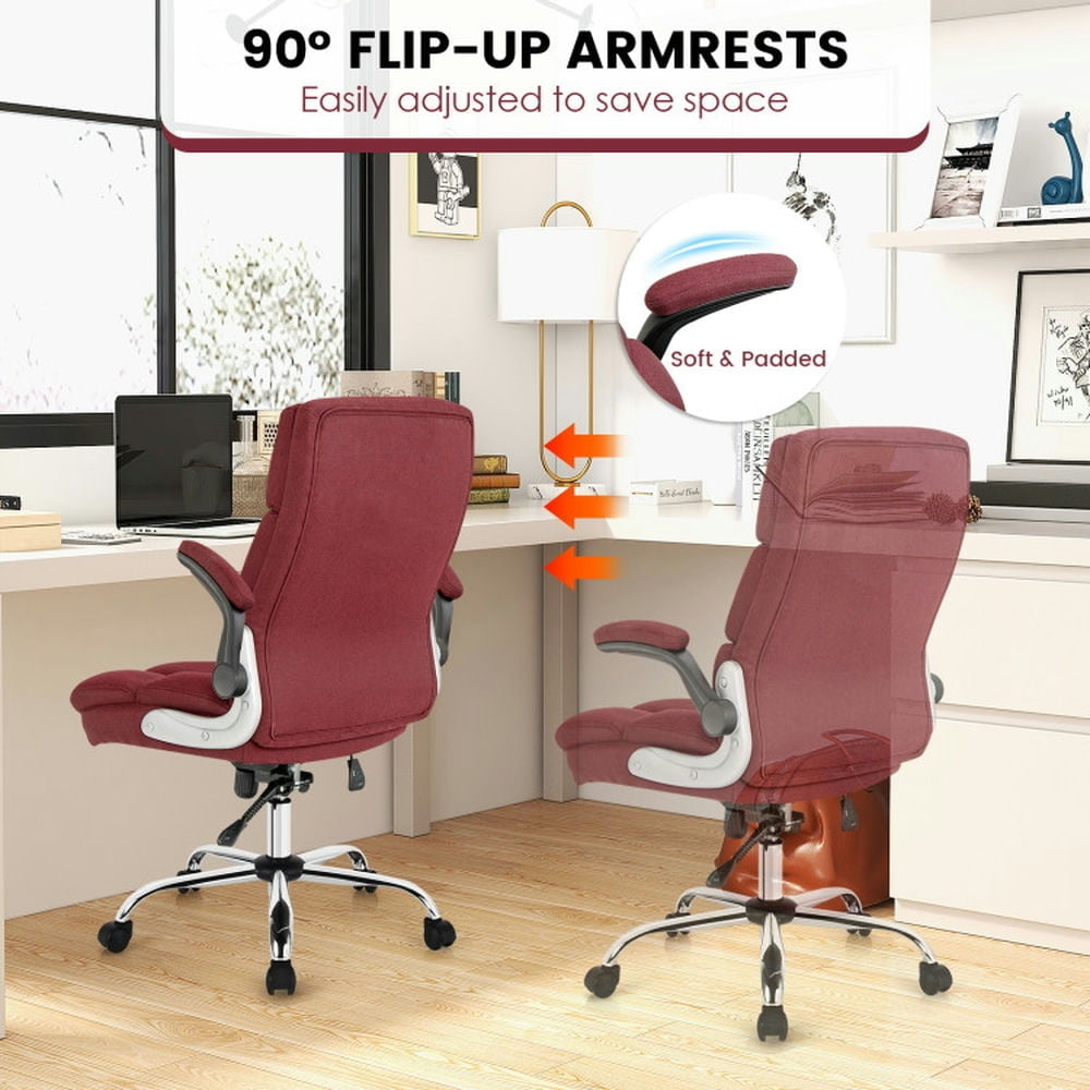 Hommoo Adjustable Swivel Office Chair with High Back and Flip-up Arm for Home and Office-Red, Home Office Computer Desk Image 5