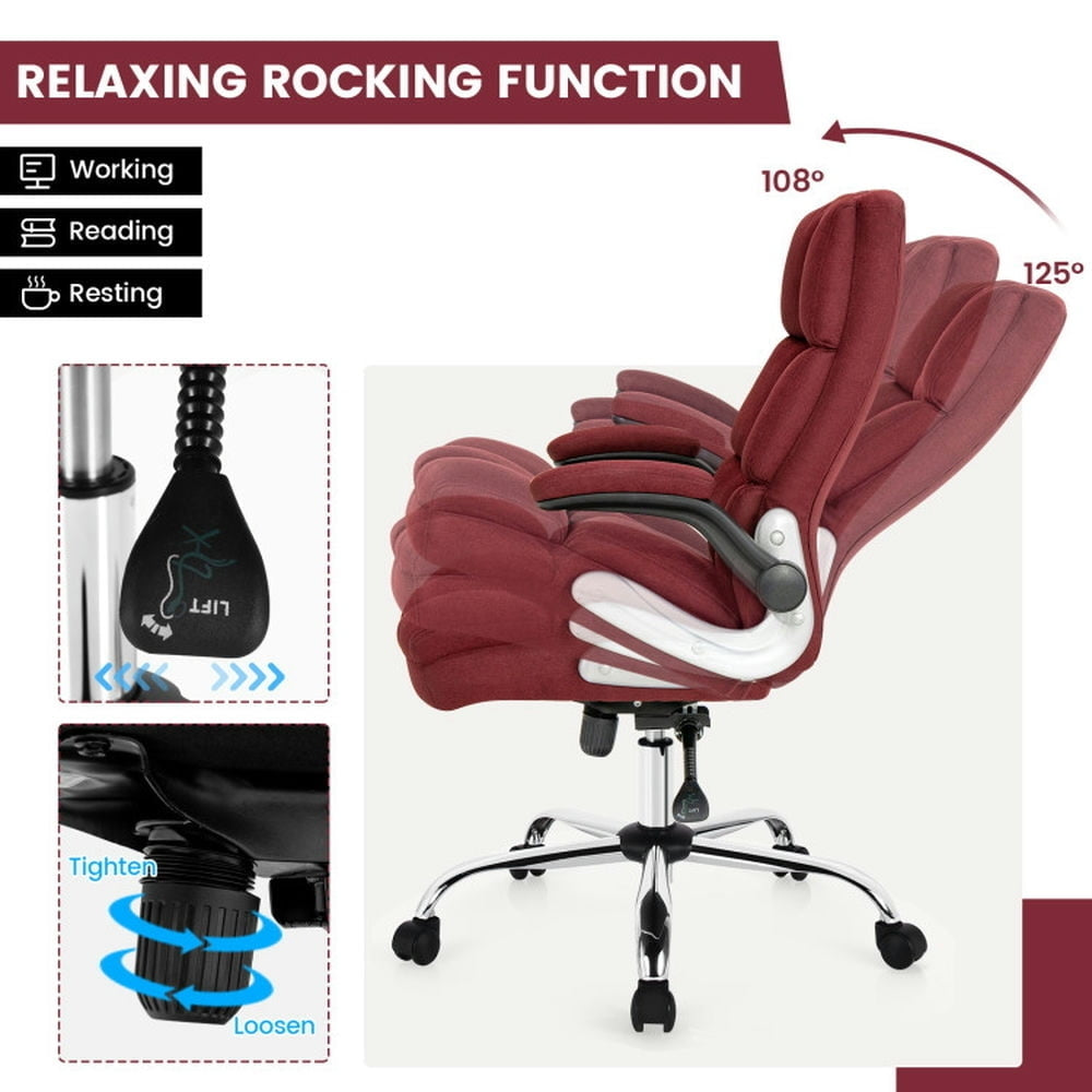 Hommoo Adjustable Swivel Office Chair with High Back and Flip-up Arm for Home and Office-Red, Home Office Computer Desk Image 6