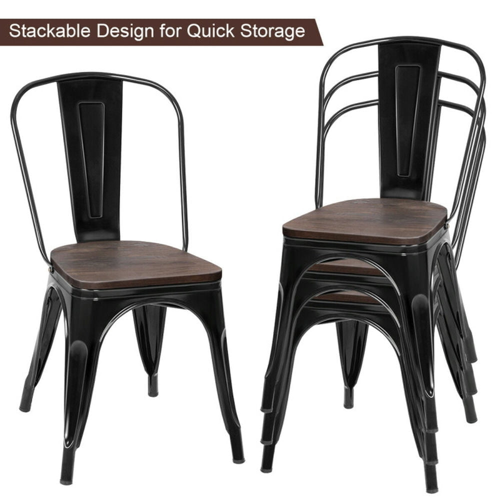 Hommoo Dining Chairs, Kitchen Chairs Trattoria Chairs,18 Inch Height Set of 4 Stackable Style Metal Wood Dining Image 4