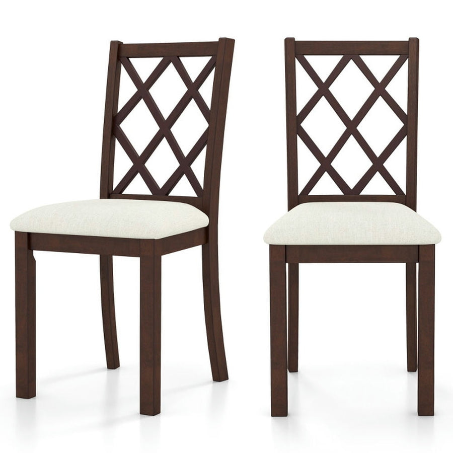 Hommoo Dining Chairs, Dining Chair Set of 2 Wood Kitchen Chairs with Upholstered Seat Cushion and Rubber Wood Legs-Brown Image 1