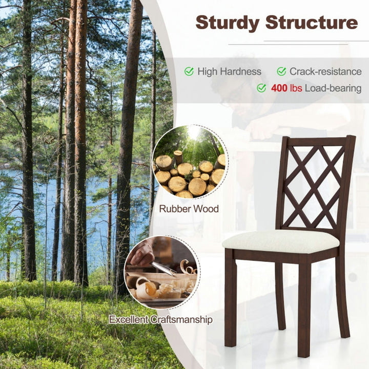 Hommoo Dining Chairs, Dining Chair Set of 2 Wood Kitchen Chairs with Upholstered Seat Cushion and Rubber Wood Legs-Brown Image 3