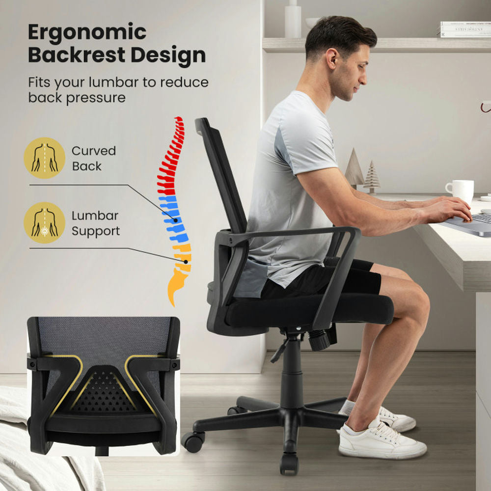 Hommoo Ergonomic Desk Chair with Lumbar Support and Rocking Function-Black, Home Office Computer Desk Chair Image 3