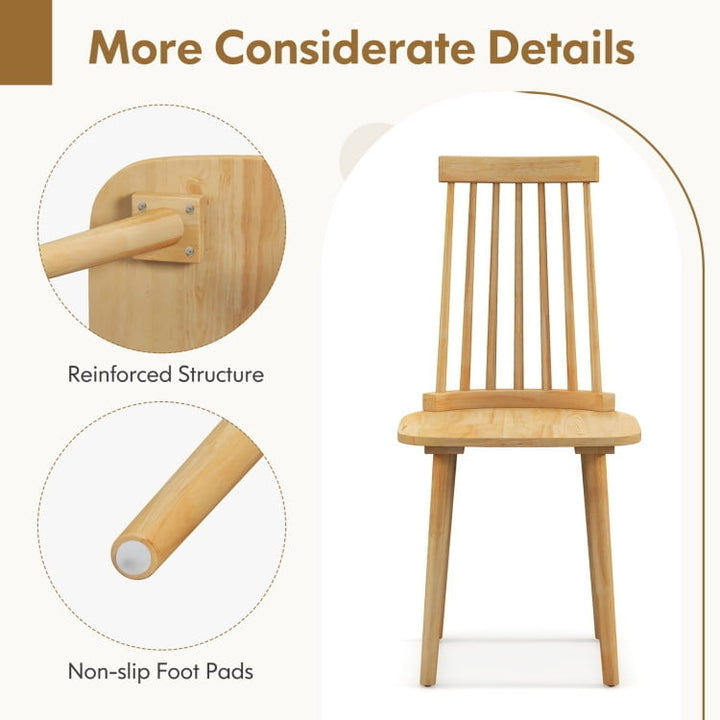 Hommoo Modern Farmhouse Wood Dining Chair Set of 2 with High Spindle Back Natural Finish Image 3