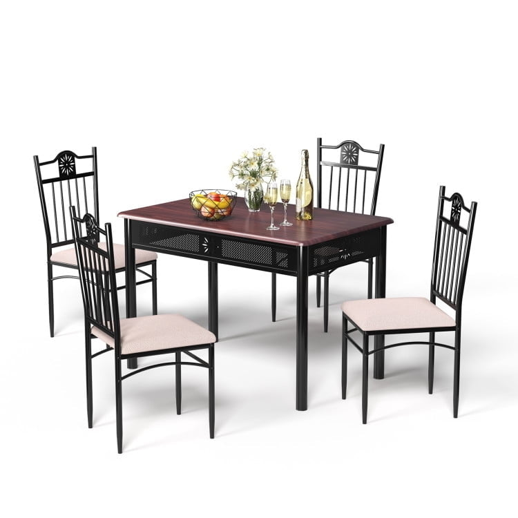 Hommoo Dining Room Table Set,Dining Table Set,5 Pcs Dining Set Wood Metal Table and 4 Chairs with Cushions Image 1