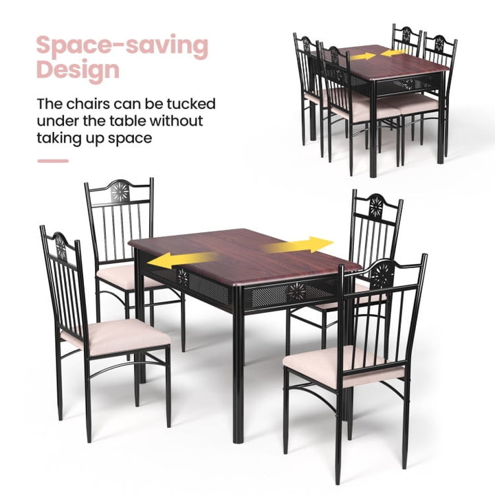 Hommoo Dining Room Table Set,Dining Table Set,5 Pcs Dining Set Wood Metal Table and 4 Chairs with Cushions Image 4