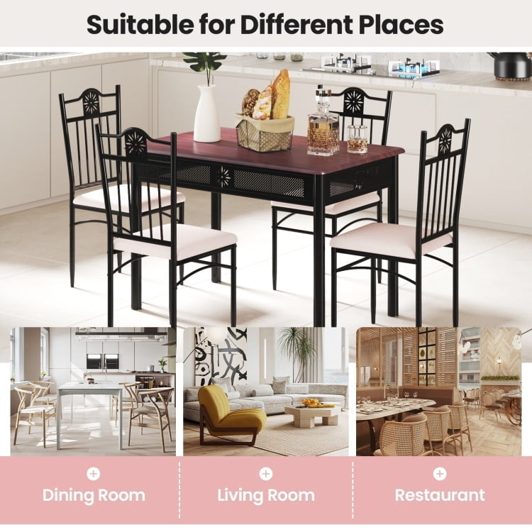 Hommoo Dining Room Table Set,Dining Table Set,5 Pcs Dining Set Wood Metal Table and 4 Chairs with Cushions Image 5