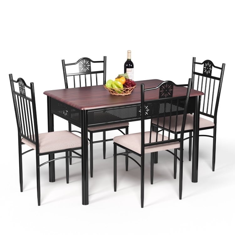 Hommoo Dining Room Table Set,Dining Table Set,5 Pcs Dining Set Wood Metal Table and 4 Chairs with Cushions Image 6