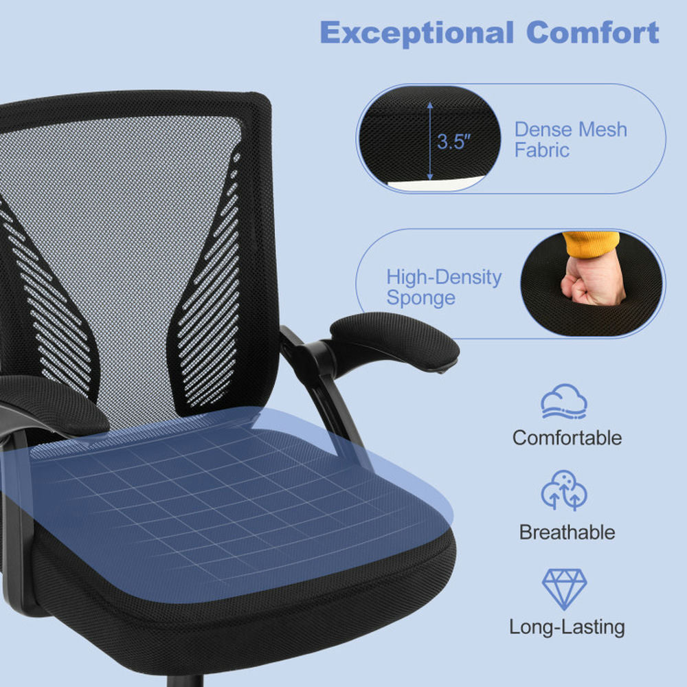 Hommoo Ergonomic Office Chair Adjustable Swivel Chair with Flip-Up Armrests and Rocking Backrest-Black, Home Office Image 2