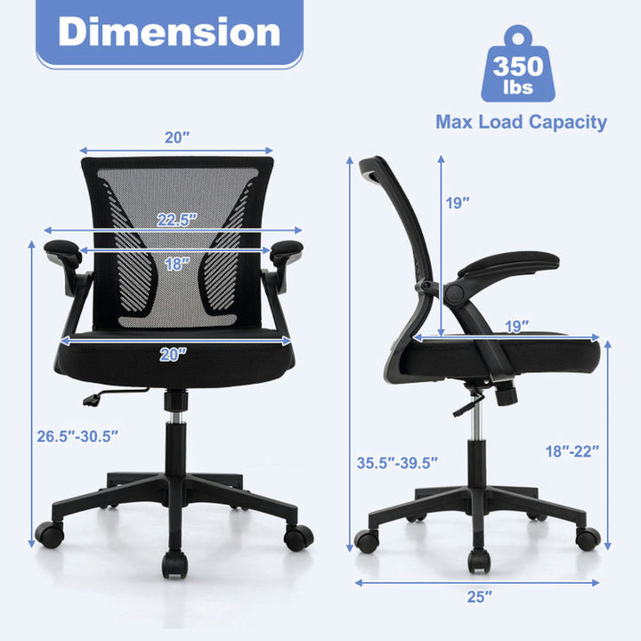 Hommoo Ergonomic Office Chair Adjustable Swivel Chair with Flip-Up Armrests and Rocking Backrest-Black, Home Office Image 3