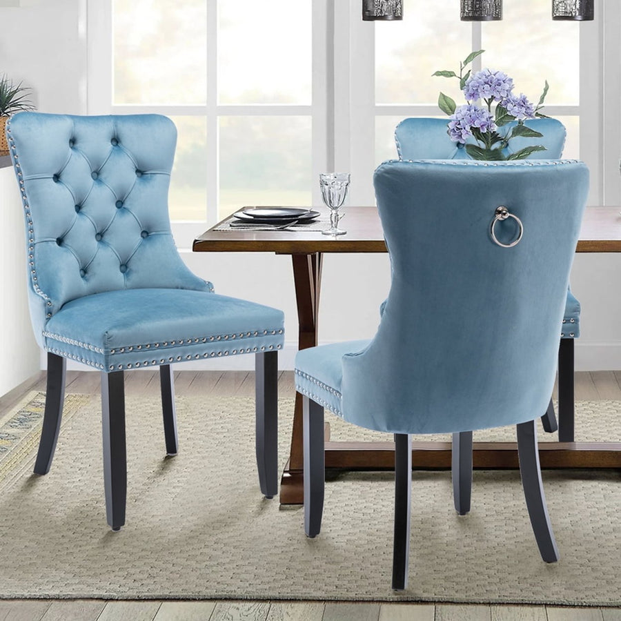 Hommoo Upholstered Tufted Dining Chairs Set of 2 with Nail Head Decor, Light Blue Velvet Fabric Image 1