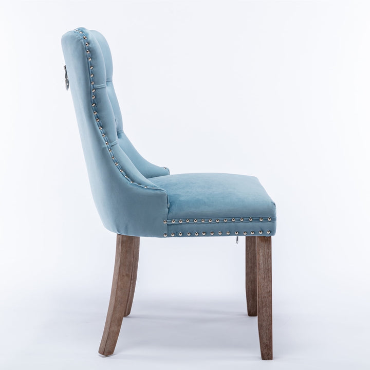 Hommoo Upholstered Tufted Dining Chairs Set of 2 with Nail Head Decor, Light Blue Velvet Fabric Image 2