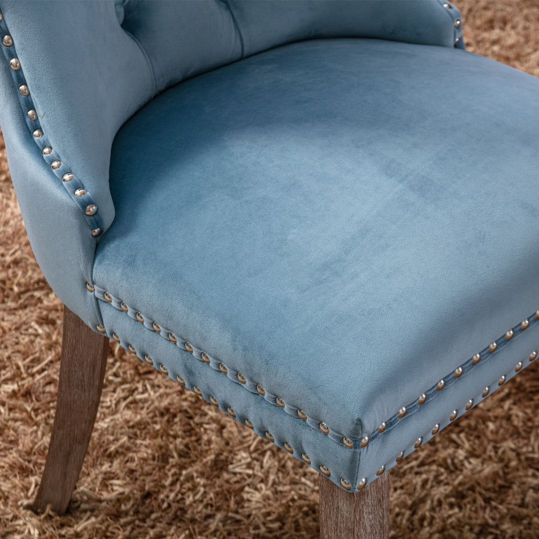 Hommoo Upholstered Tufted Dining Chairs Set of 2 with Nail Head Decor, Light Blue Velvet Fabric Image 3