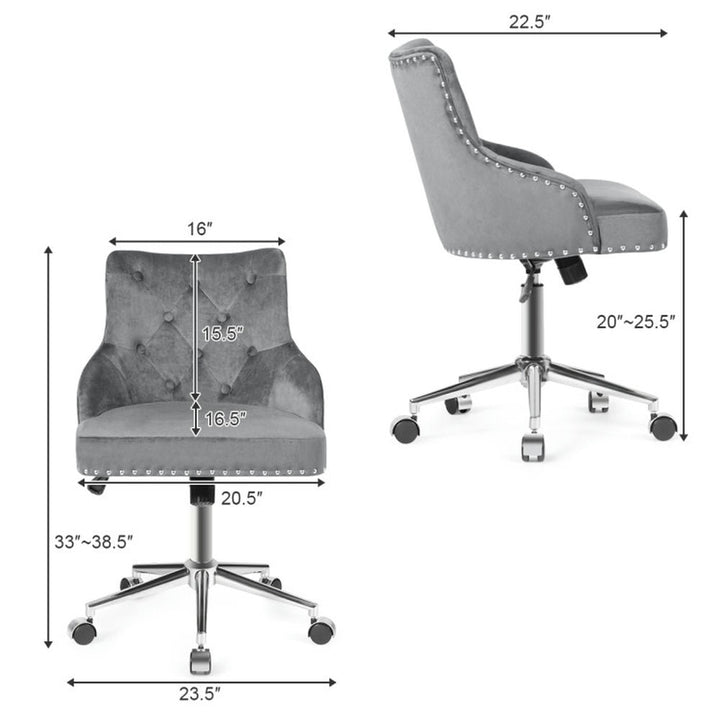 Hommoo Tufted Upholstered Swivel Computer Desk Chair with Nailed Tri-Gray, Home Office Computer Desk Chair Image 4