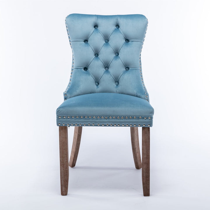 Hommoo Upholstered Tufted Dining Chairs Set of 2 with Nail Head Decor, Light Blue Velvet Fabric Image 6